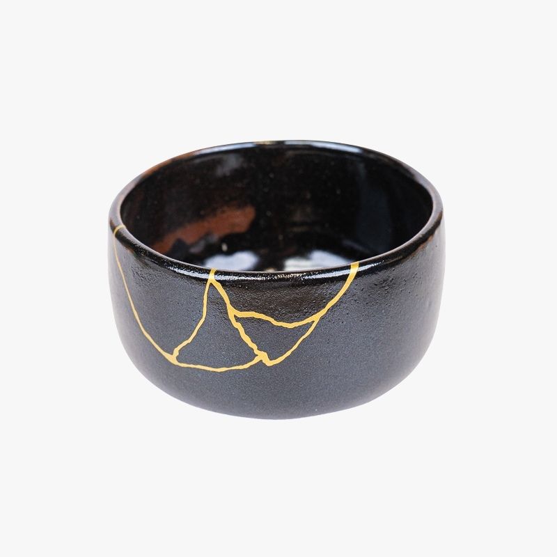 Japanese Matcha Bowl – Black Kintsugi