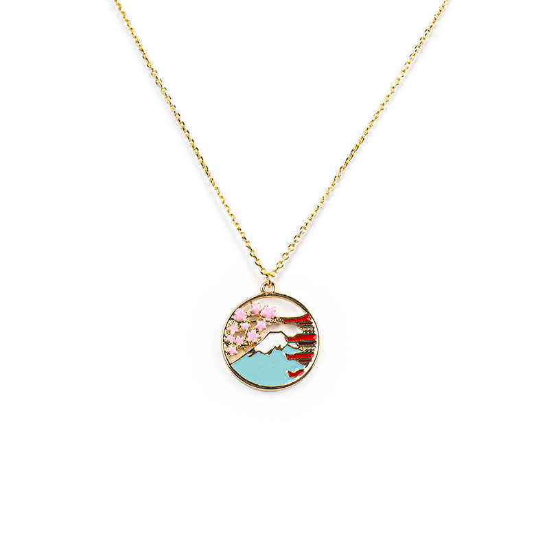 Japanese Necklace - Pagoda & Fuji Pendant