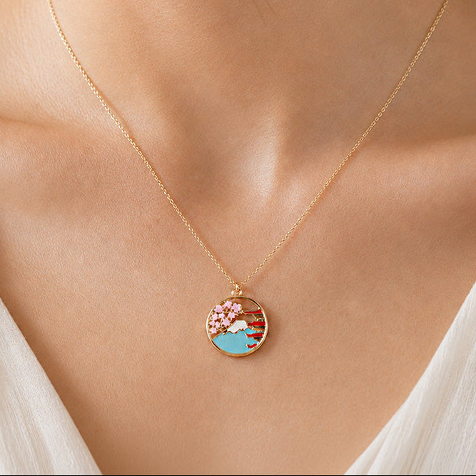 Japanese Necklace - Pagoda & Fuji Pendant