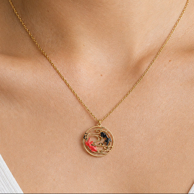 Japanese Necklace - Red & Black Fish Pendant