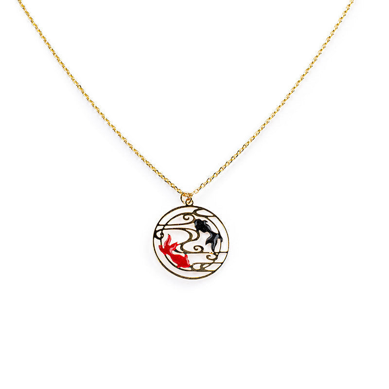 Japanese Necklace - Red & Black Fish Pendant
