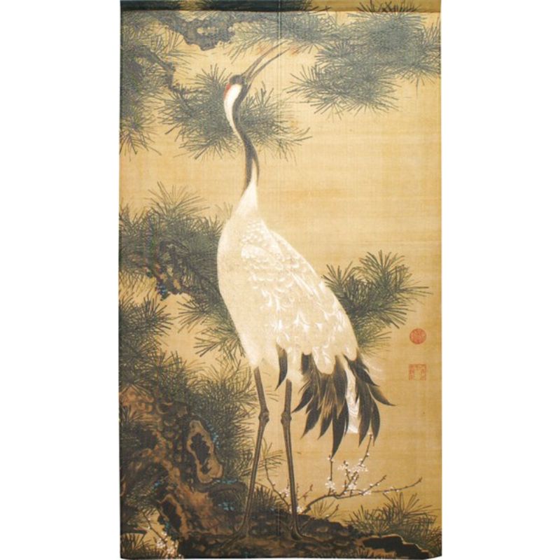 Japanese Noren Crane & Pine 85 x 150 cm (33.5’’ x 59’’)