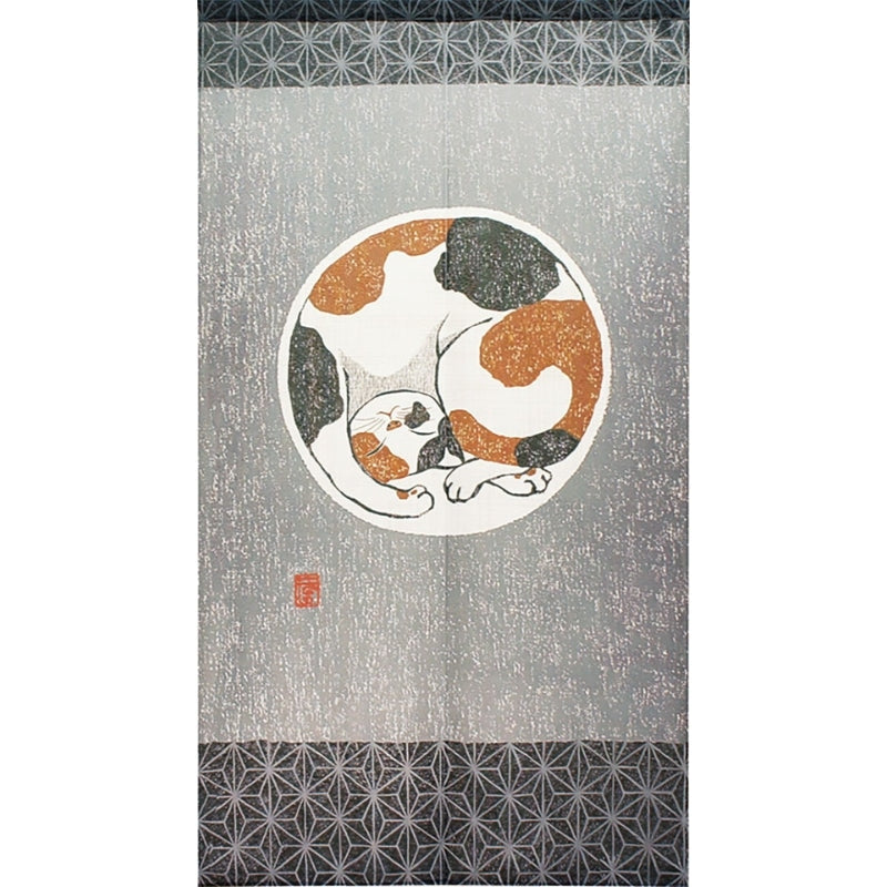 Japanese Noren Curtain Asanoha Cat 85 x 150 cm (33.5’’ x 59’’)