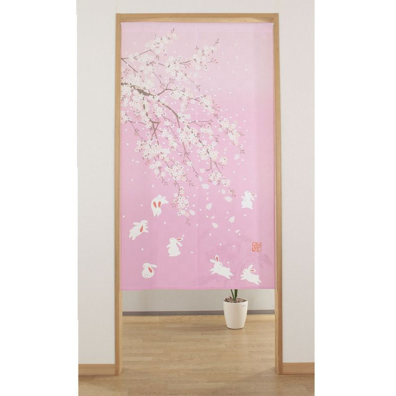 Japanese Noren - Sakura Usagi 85 x 150 cm (33.5’’ x 59’’)