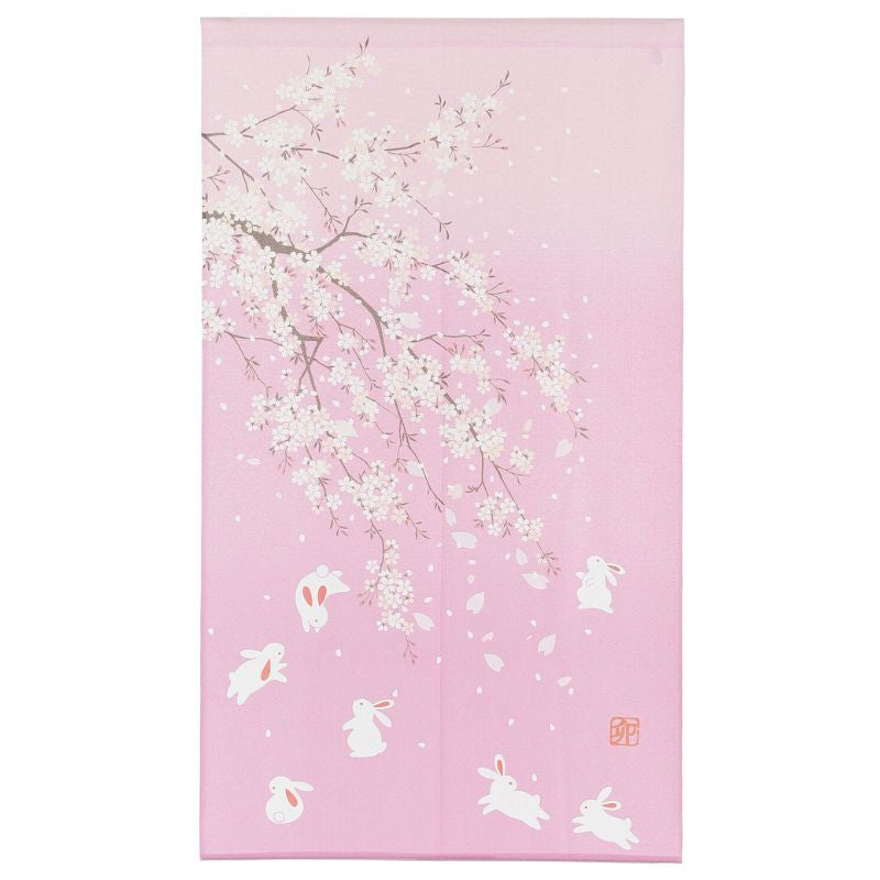 Japanese Noren - Sakura Usagi 85 x 150 cm (33.5’’ x 59’’)