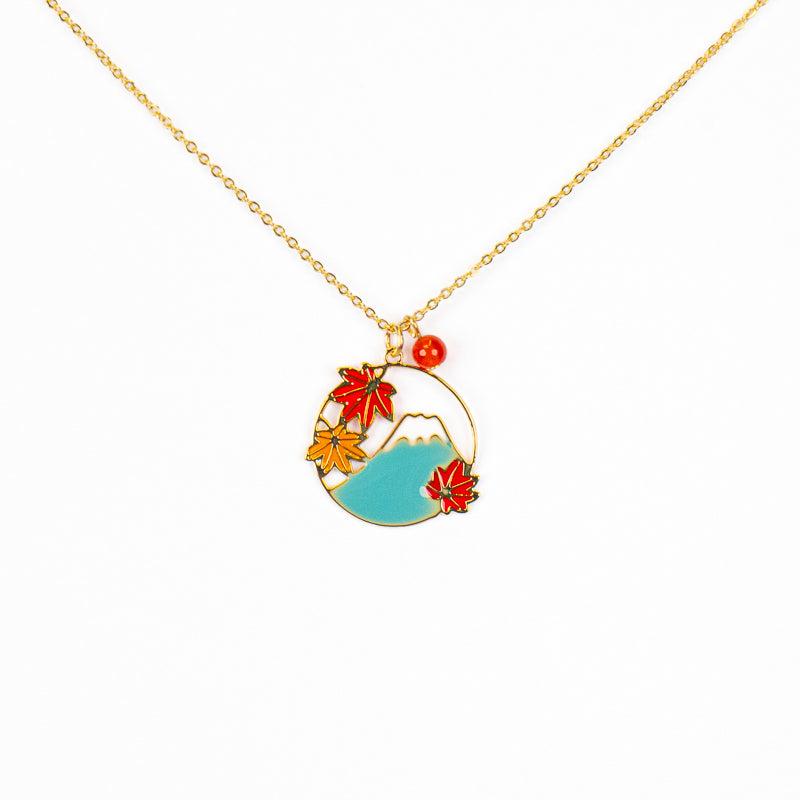 Japanese Pendant Necklace – Mount Fuji & Momiji