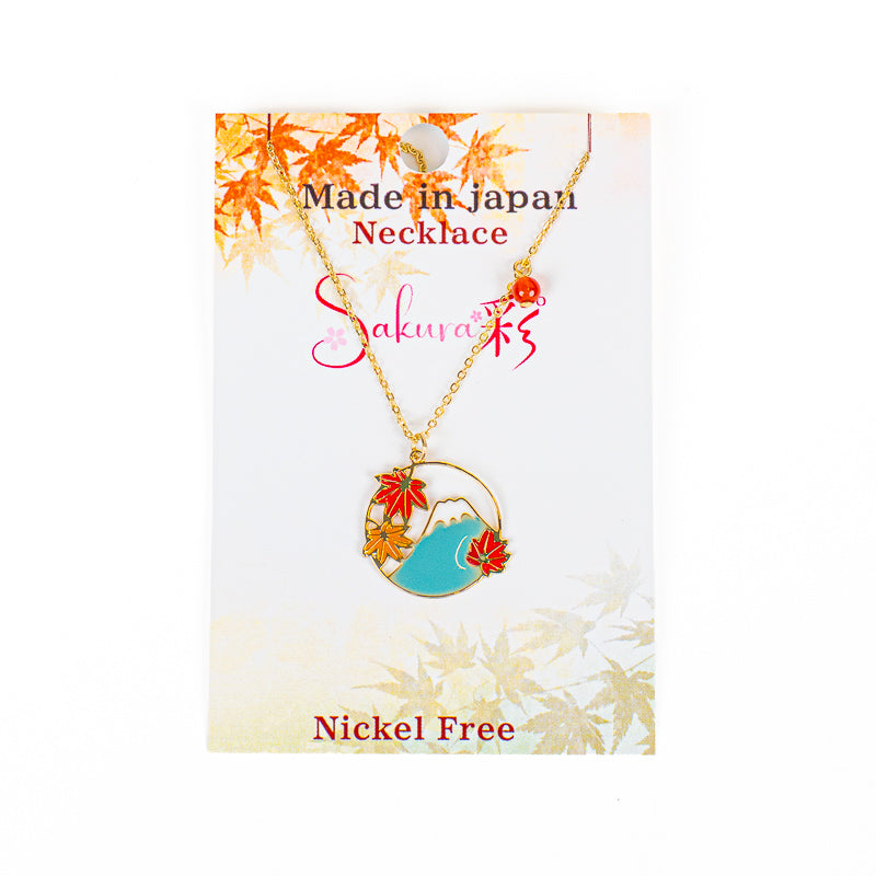 Japanese Pendant Necklace – Mount Fuji & Momiji