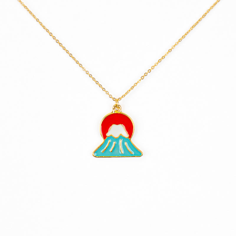 Japanese Pendant Necklace – Setting Sun Over Mount Fuji