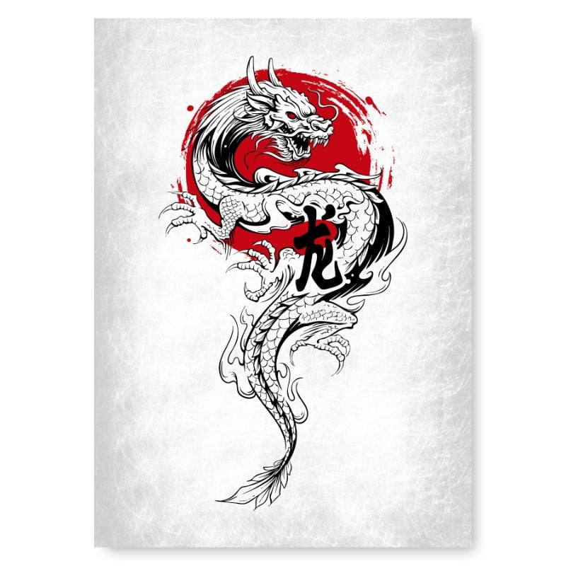 Japanese Poster - Dragon & Sun A3