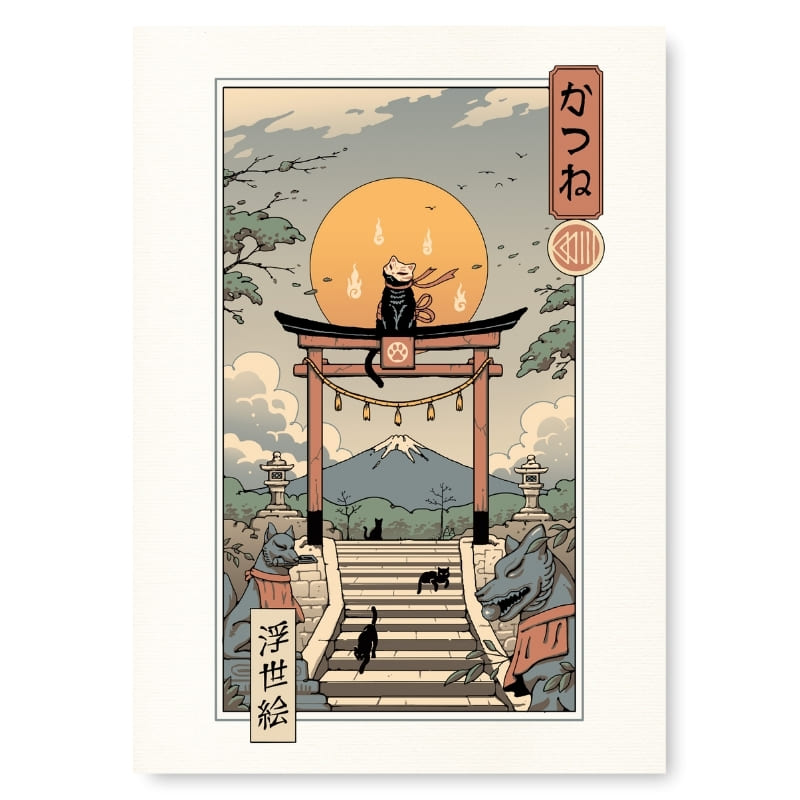 Japanese Poster - Ukiyo-e Neko Inari A3