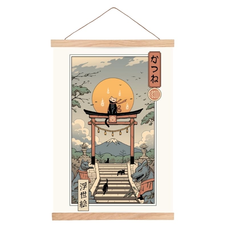 Japanese Poster - Ukiyo-e Neko Inari A3