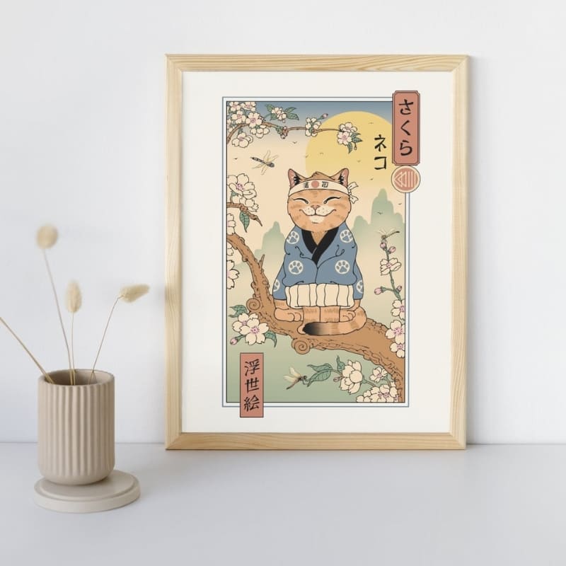 Japanese Poster - Ukiyo-e Neko Sakura A3