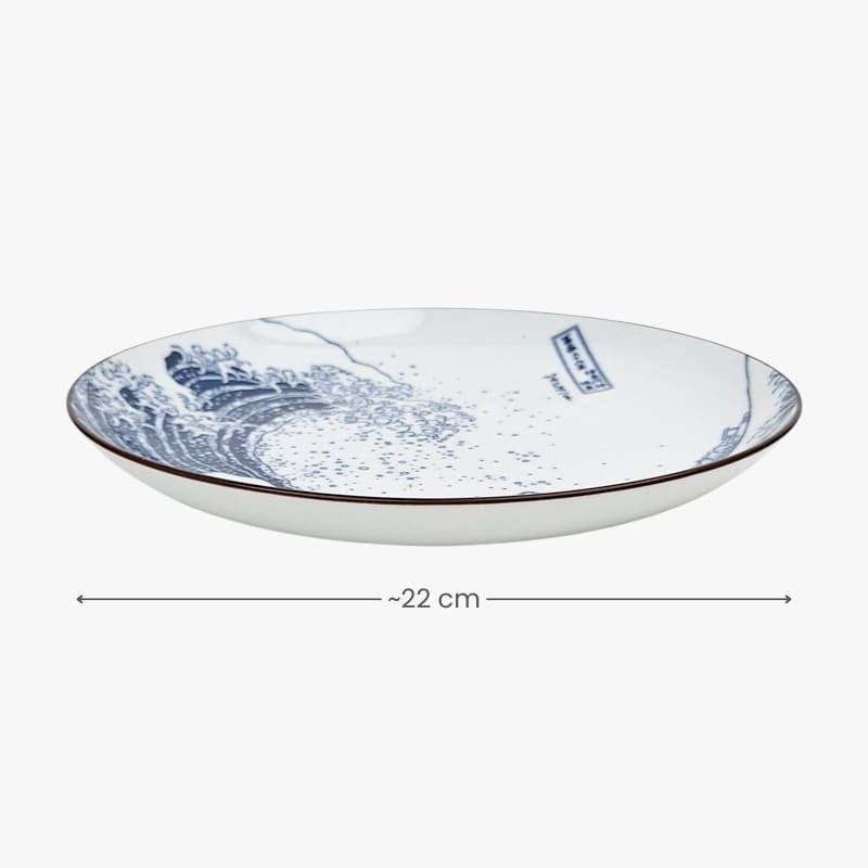 Japanese Round Plate – Hokusai Indigo Blue