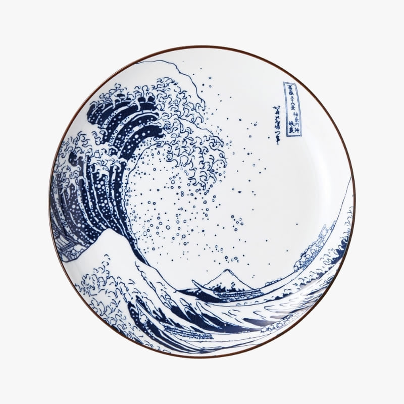 Japanese Round Plate – Hokusai Indigo Blue