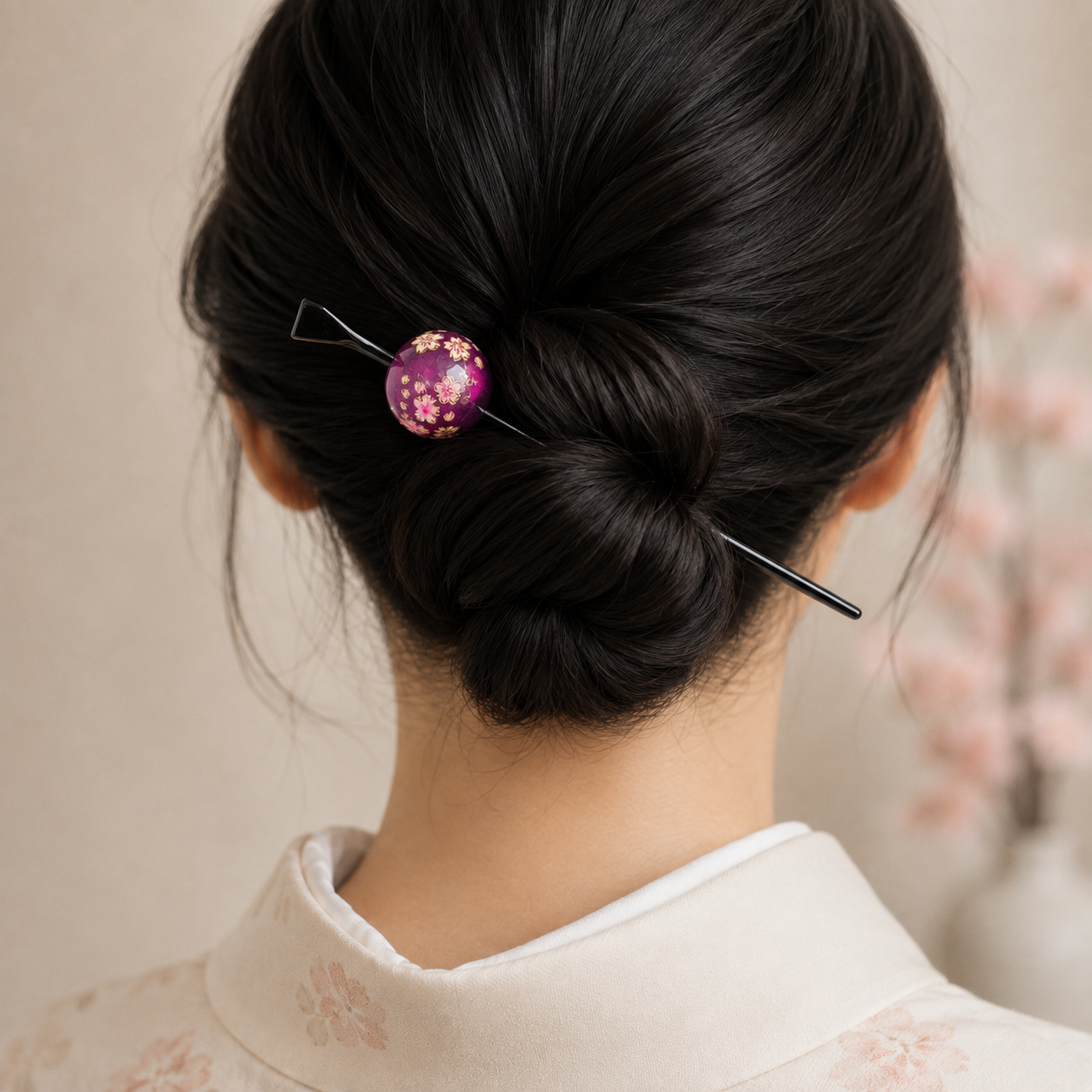 Japanese Tama Kanzashi Hairpin – Purple Ukidama Ball