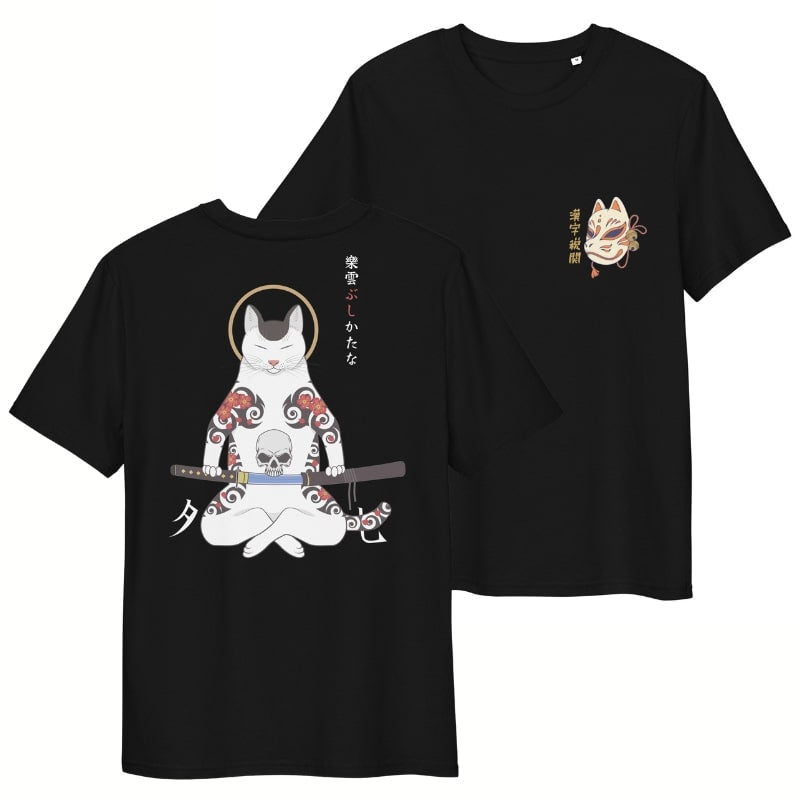 Japanese Tee Shirt - Samurai Cat