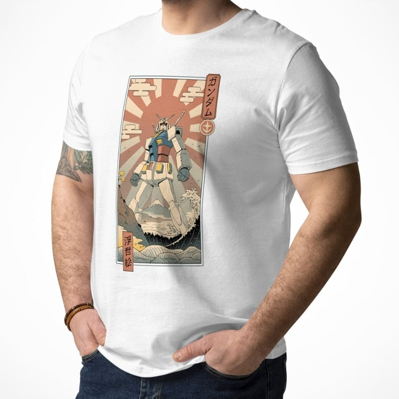 Japanese Tee Shirt - Ukiyo-e Mecha & Fuji