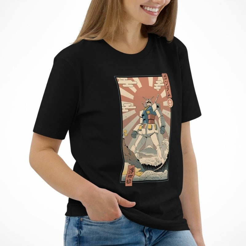 Japanese Tee Shirt - Ukiyo-e Mecha & Fuji