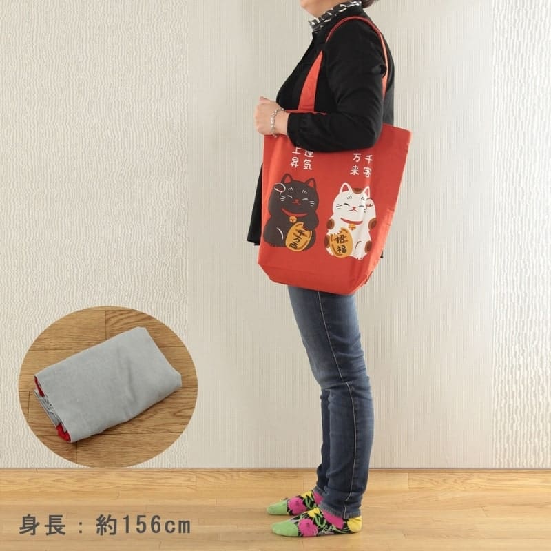 Japanese Tote Bag – Red Maneki Neko Shōfuku