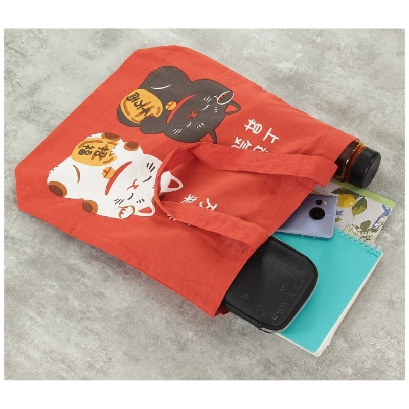 Japanese Tote Bag – Red Maneki Neko Shōfuku
