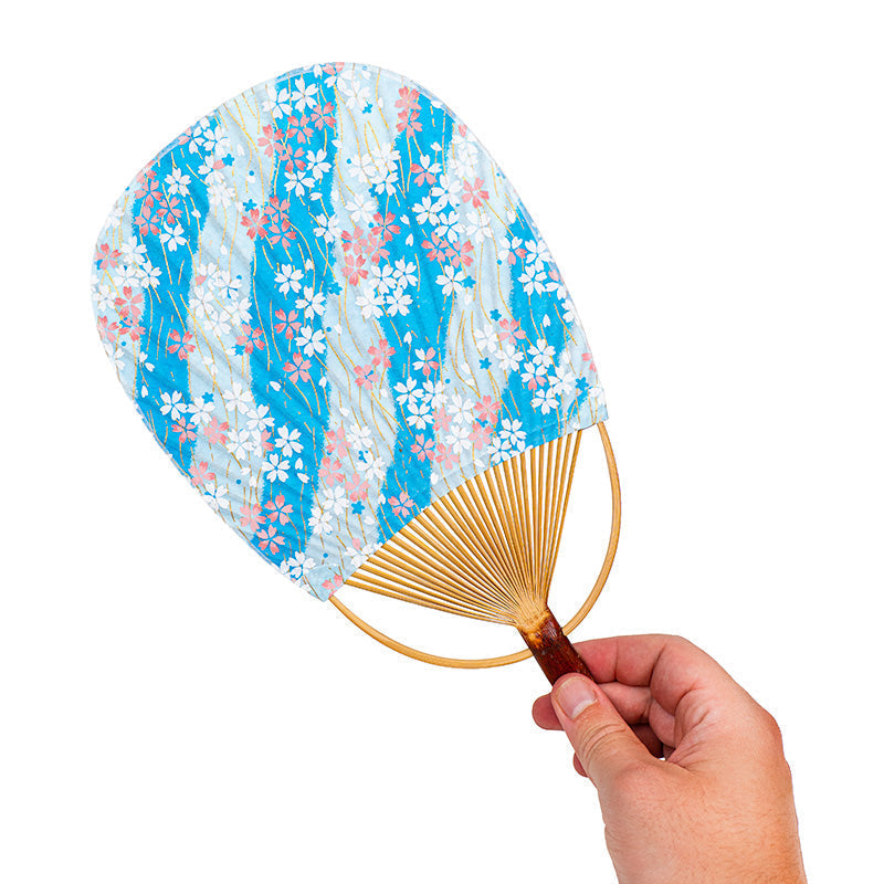 Japanese Uchiwa Fan Washi Sakura Blue