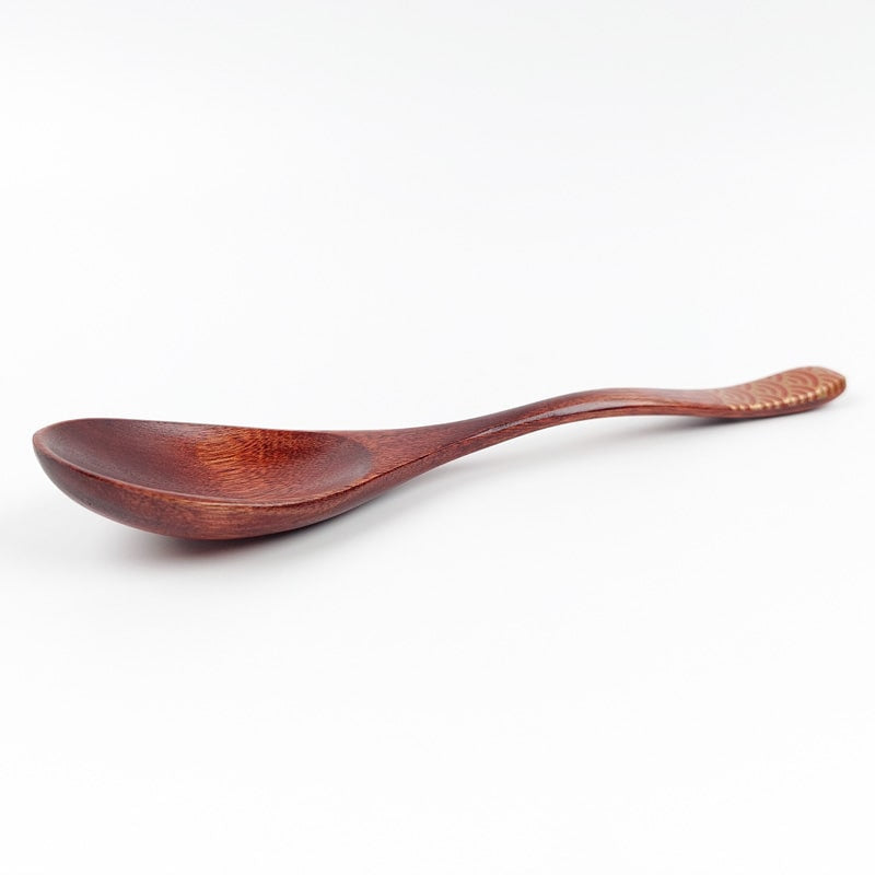 Japanese Wood Spoon - Seigaiha Red