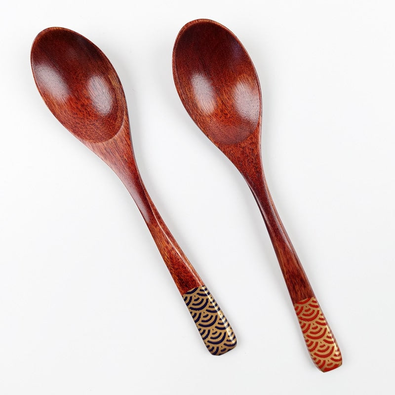Japanese Wood Spoon - Seigaiha Red