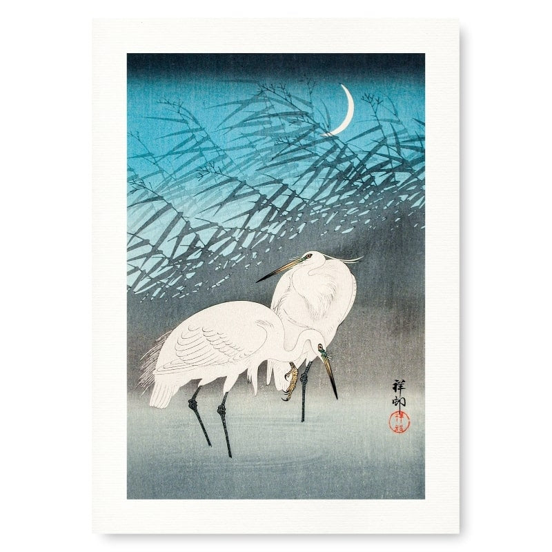 Japanese Woodblock Print - Egrets & Reeds A3