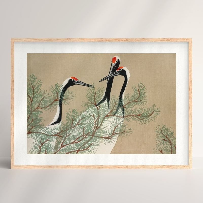 Japanese Woodblock Print - Kamisaka Cranes A3