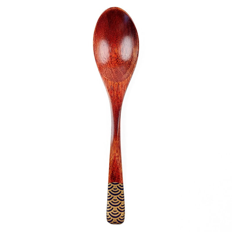 Japanese Wooden Spoon - Seigaiha Blue