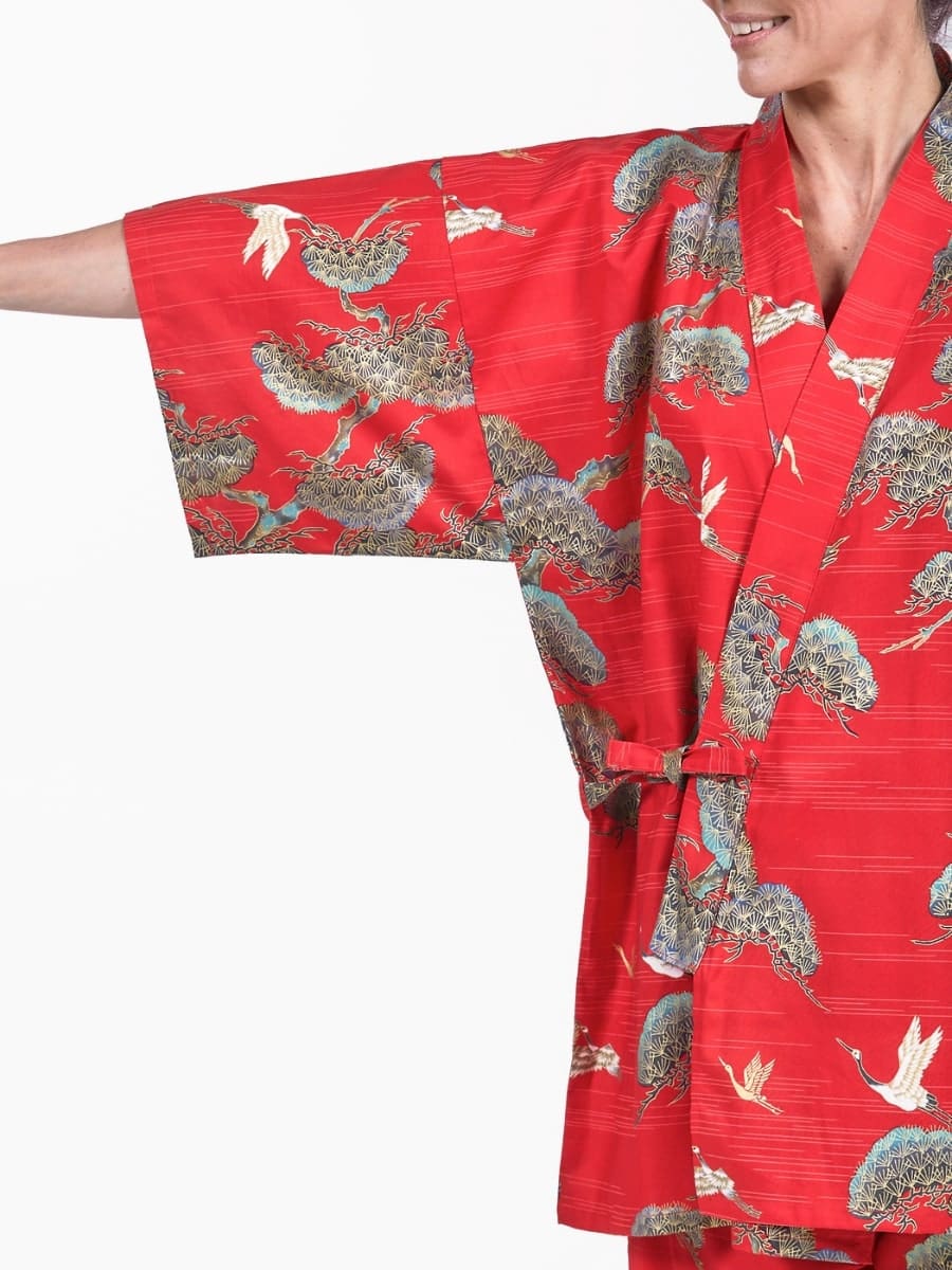 Jinbei Japanese Woman Red Crane & Pine
