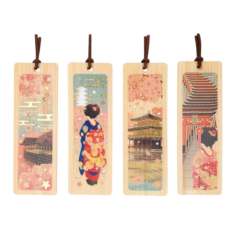 Japanese Cypress Bookmark Geisha & Pagoda