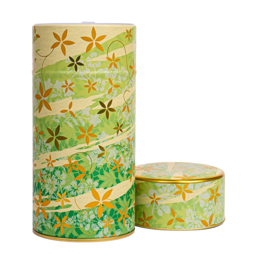 Metal Tea Caddy - Floral Green