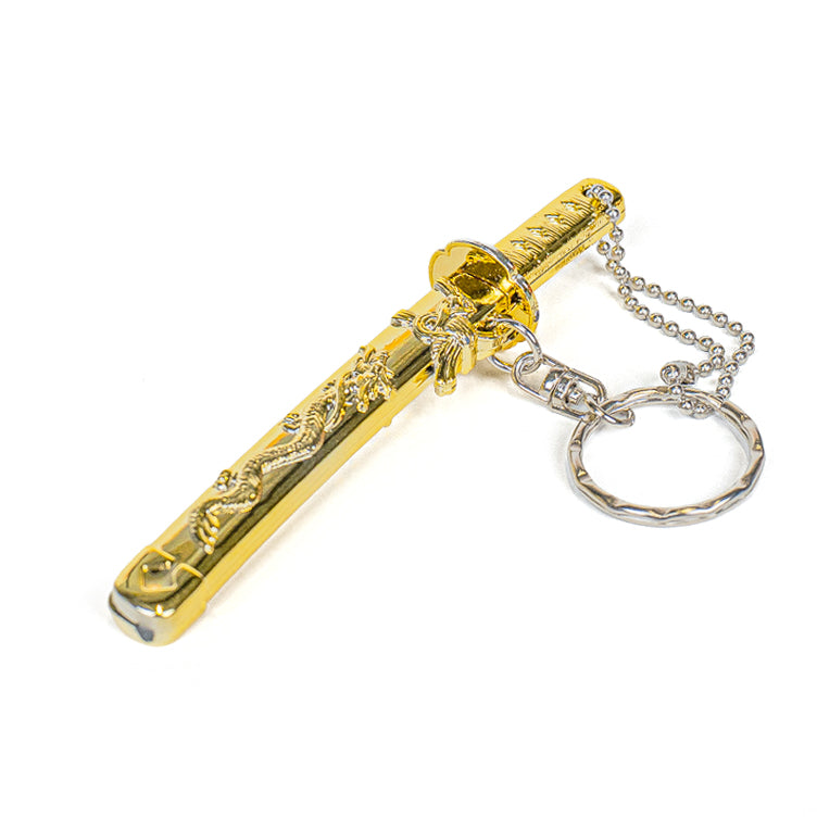 Mini Katana Keyring - Gold Dragon