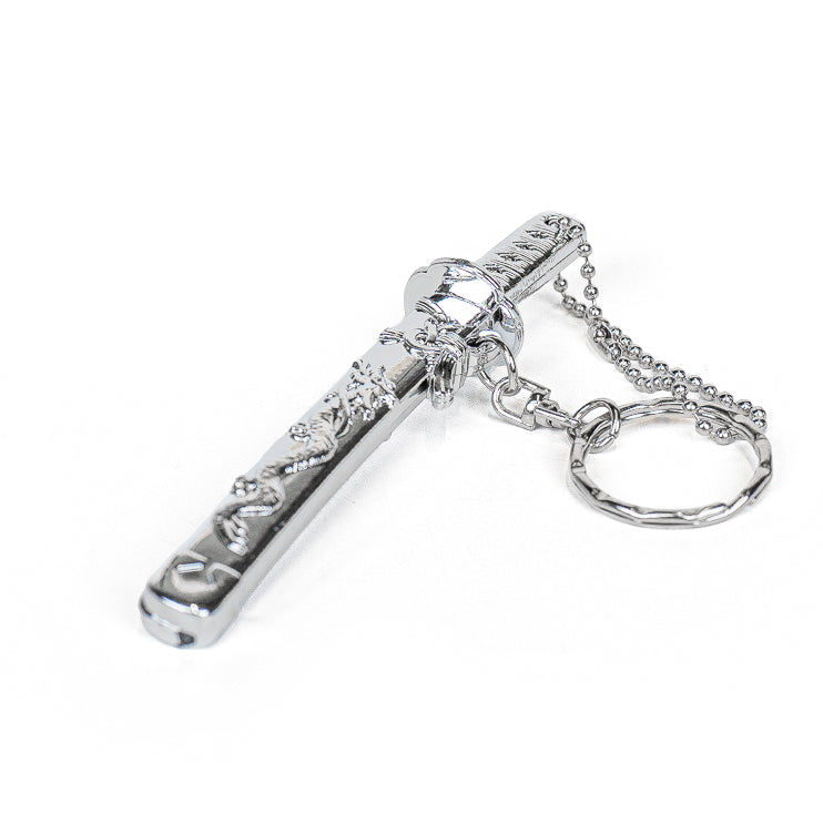 Mini Katana Keyring - Silver Dragon