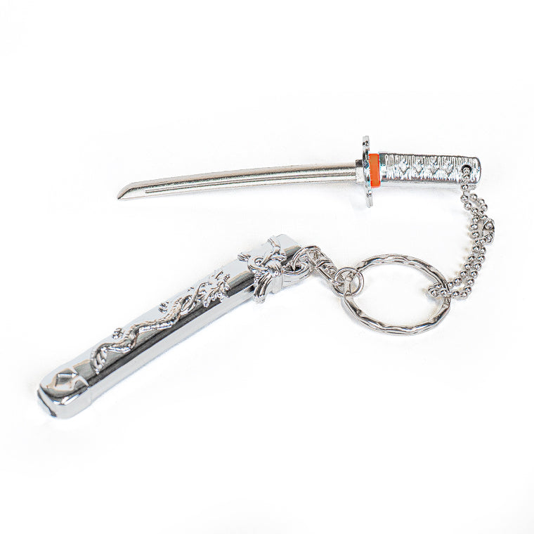 Mini Katana Keyring - Silver Dragon
