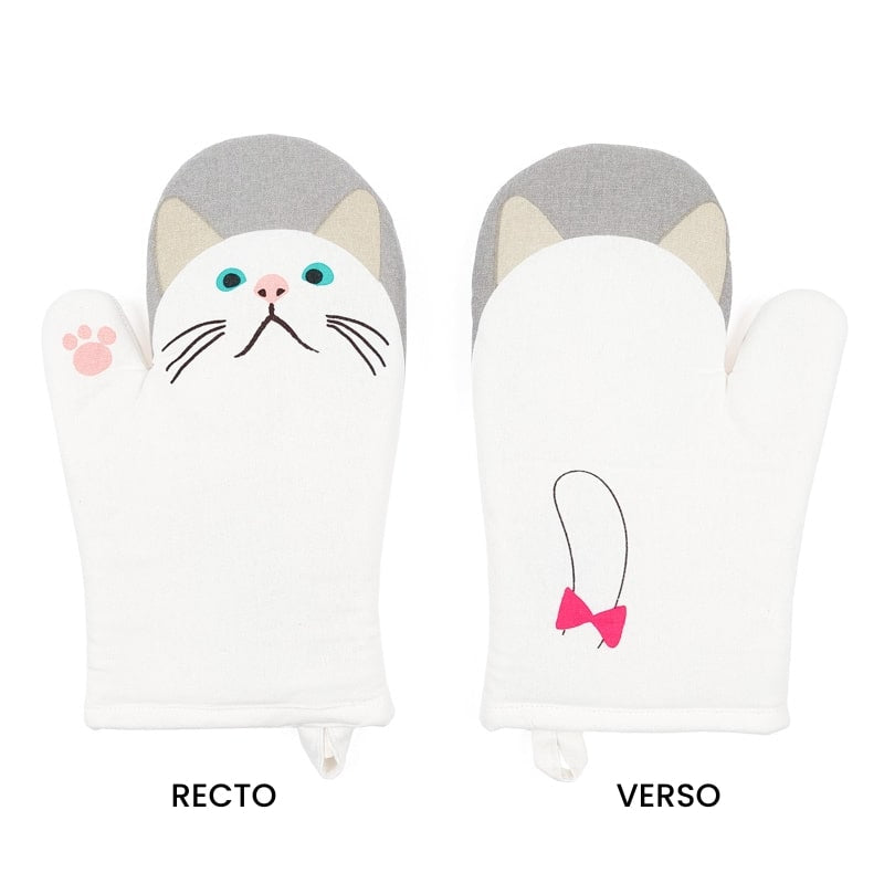 Oven Mitt - White Cat