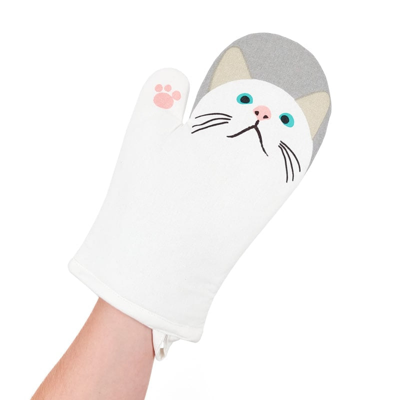 Oven Mitt - White Cat