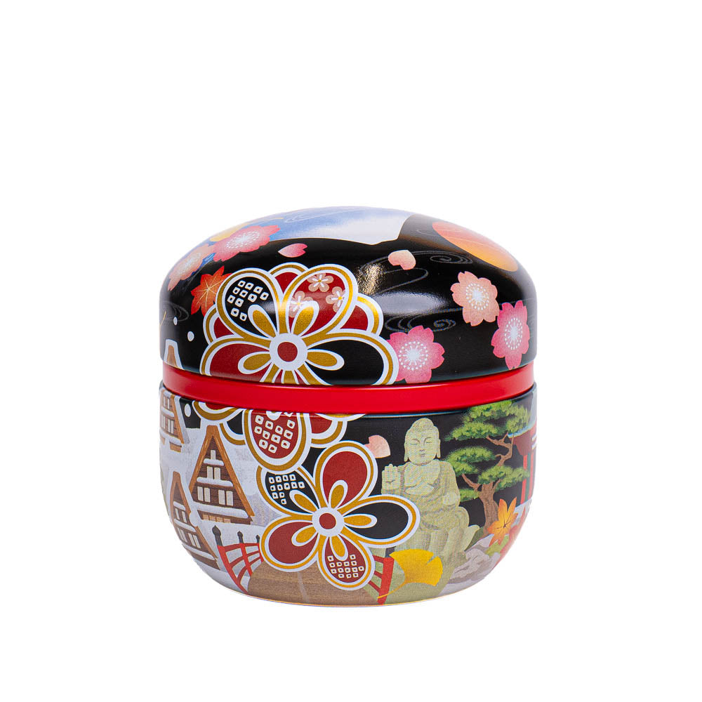 Round Japanese Metal Tea Caddy - Meisho-e