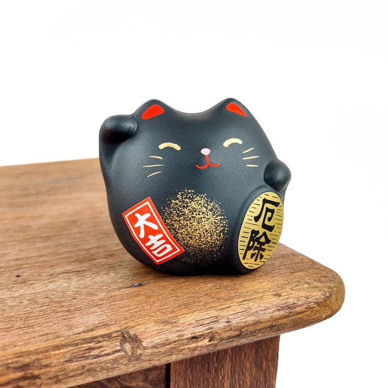 Round Maneki Neko - Black