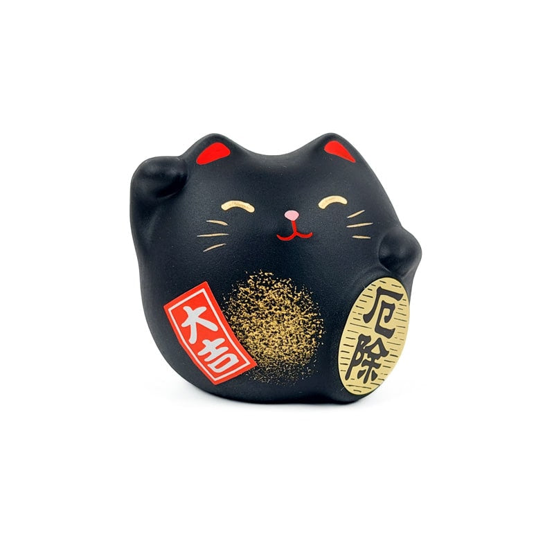 Round Maneki Neko - Black