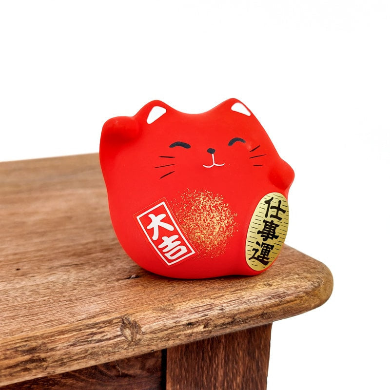 Round Maneki Neko - Red