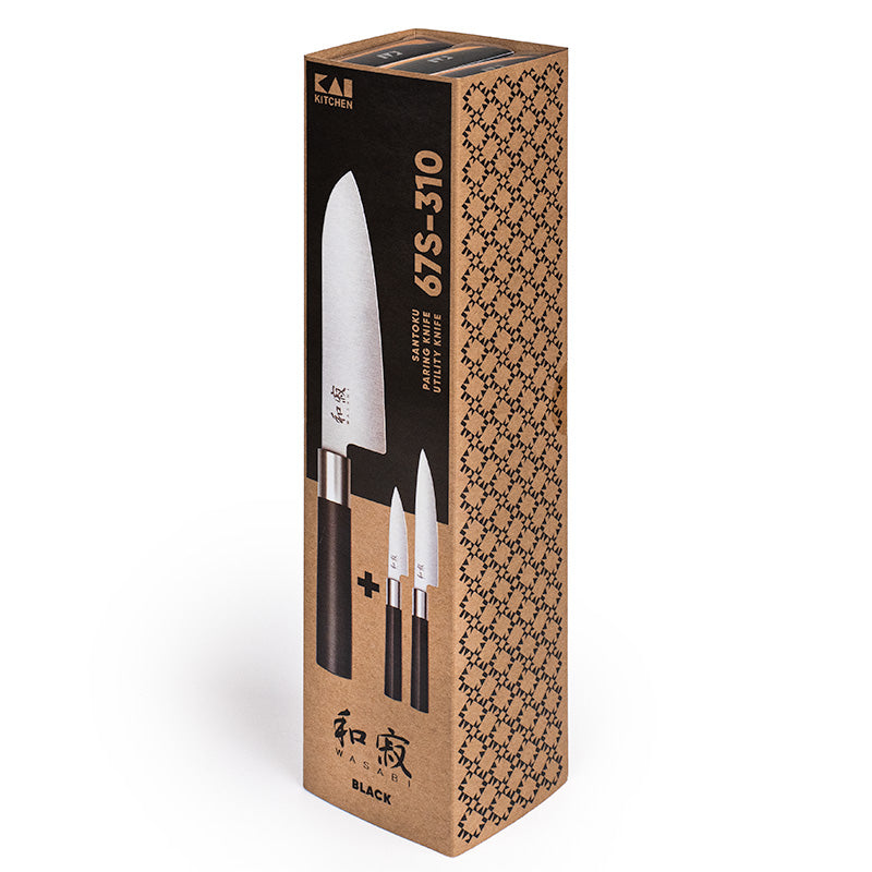 Set of 3 Japanese Knives – KAI Wasabi Black