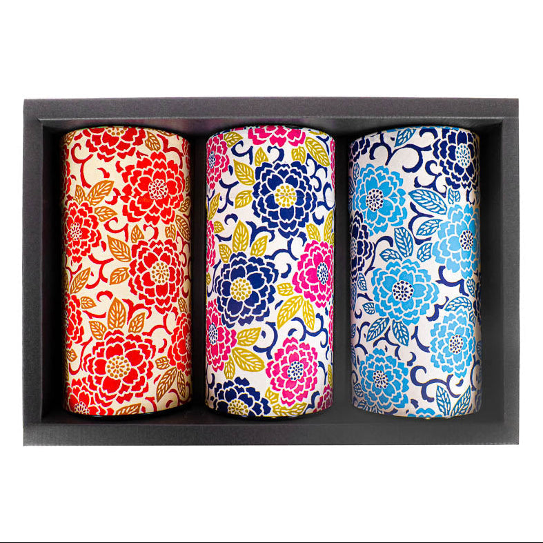Set of Three Floral Washi Tea Caddies
