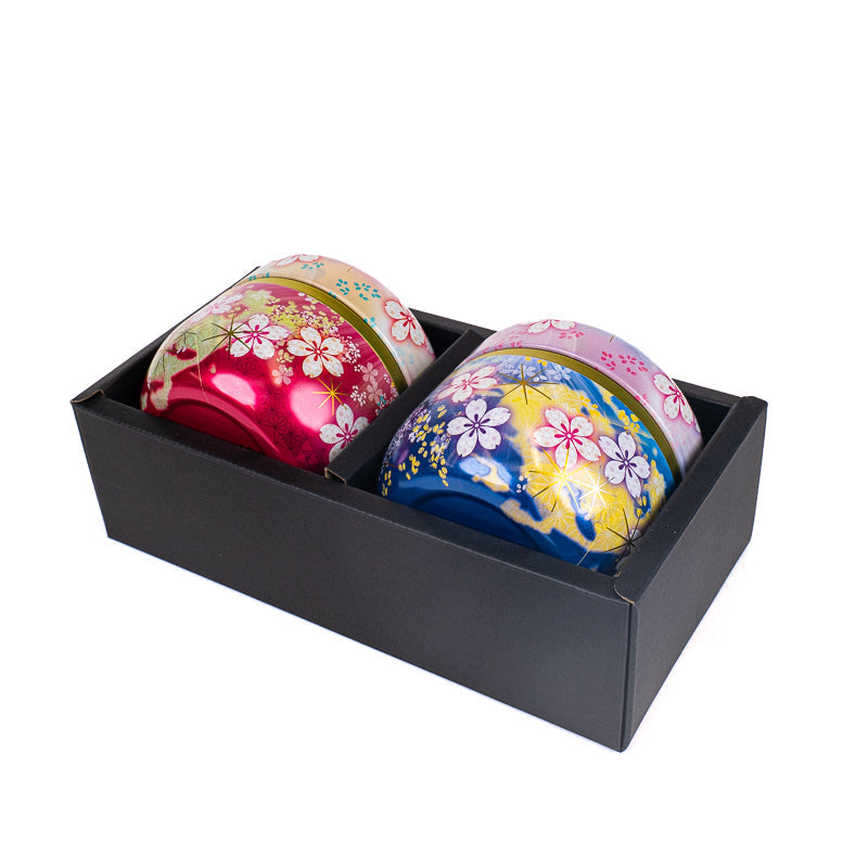 Set of Two Floral Metal Tea Caddies