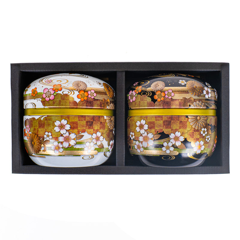 Set of Two Metal Tea Caddies - Black & White