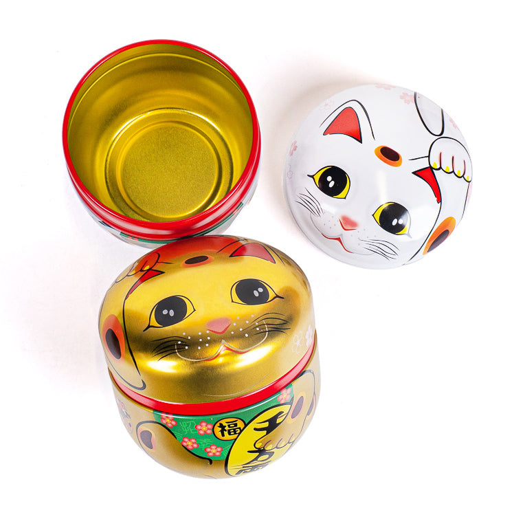Set of Two Metal Tea Caddies - Maneki Neko