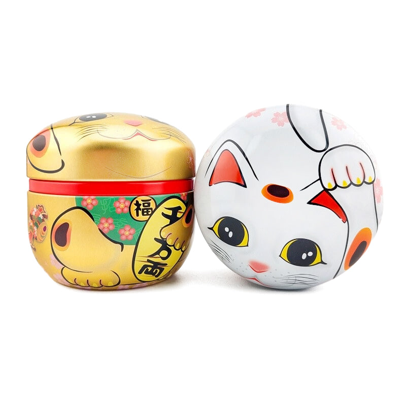 Set of Two Metal Tea Caddies - Maneki Neko