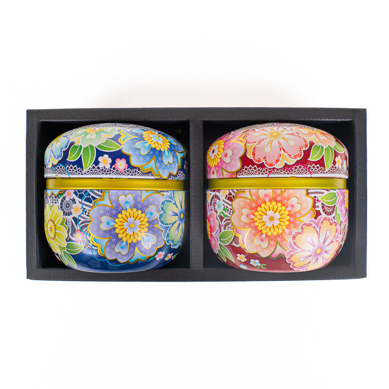 Set of Two Tea Caddies - Japanese Flowers