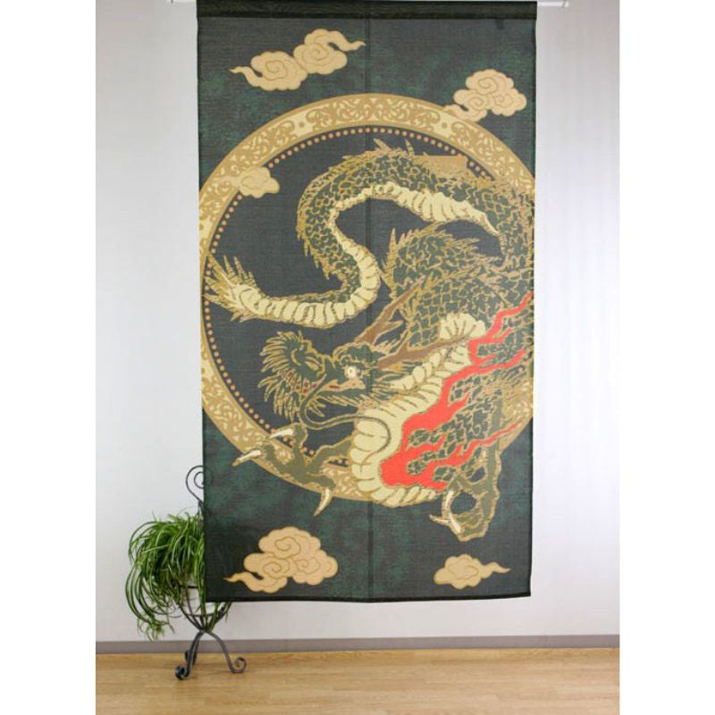 Short Noren Doorway Curtain - Golden Dragon 85 x 150 cm (33.5’’ x 59’’)